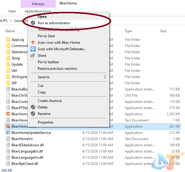 File management with administrator option highlighted
